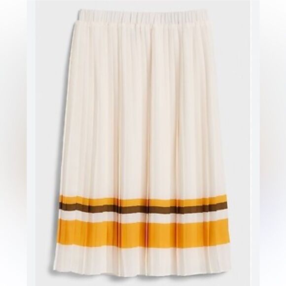 Banana Republic Factory Cream Pleated Yellow Green Hem Stripe A-Line Skirt NEW - Picture 1 of 16